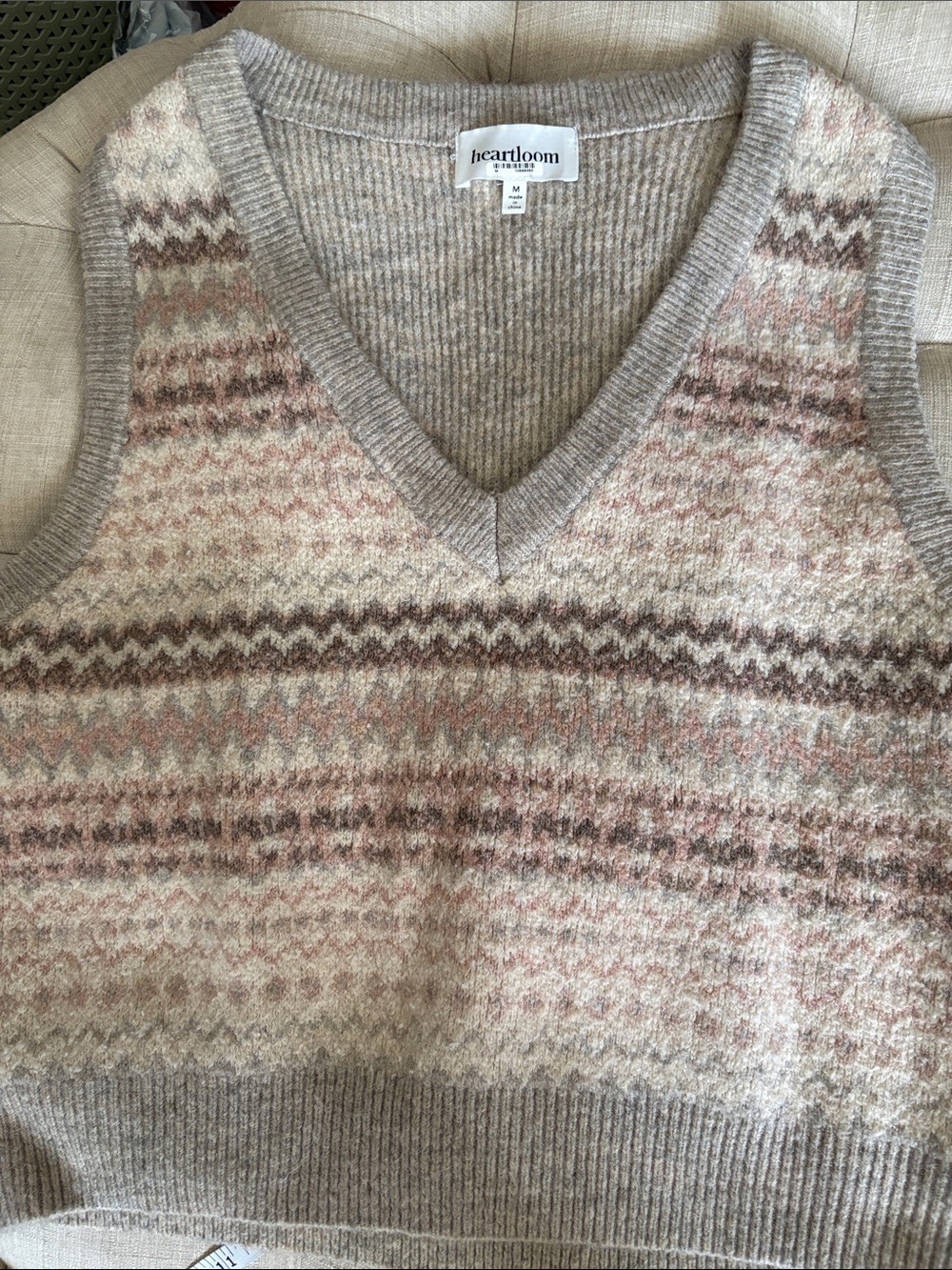 heartloom Beige Fair Isle V-Neck Sweater Vest